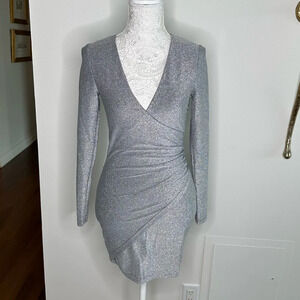 Superdown Silver Glittery Long-Sleeve Mini Dress Sz. S